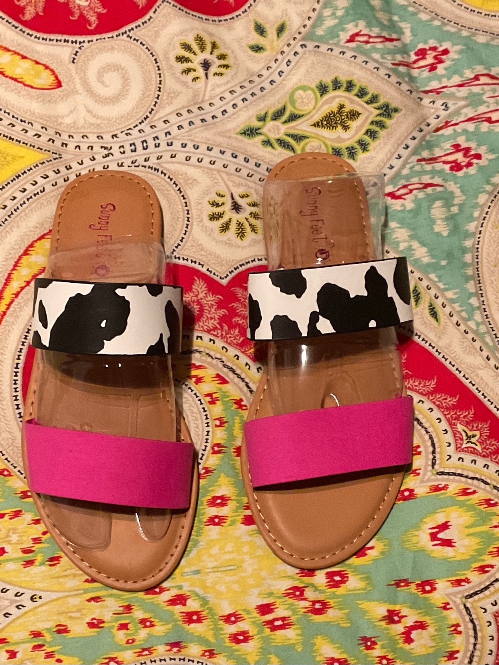 Women’s Pink and Black Pattern Slide Sandals